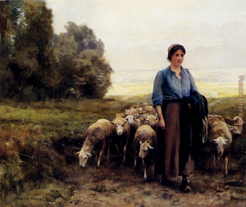 Julien Dupre Shepherdess With Her Flock